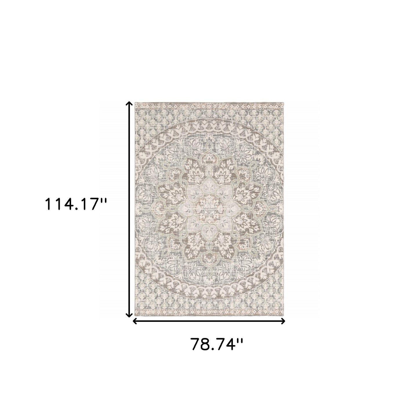 10' X 13' Ivory And Gray Medallion Distressed Area Rug