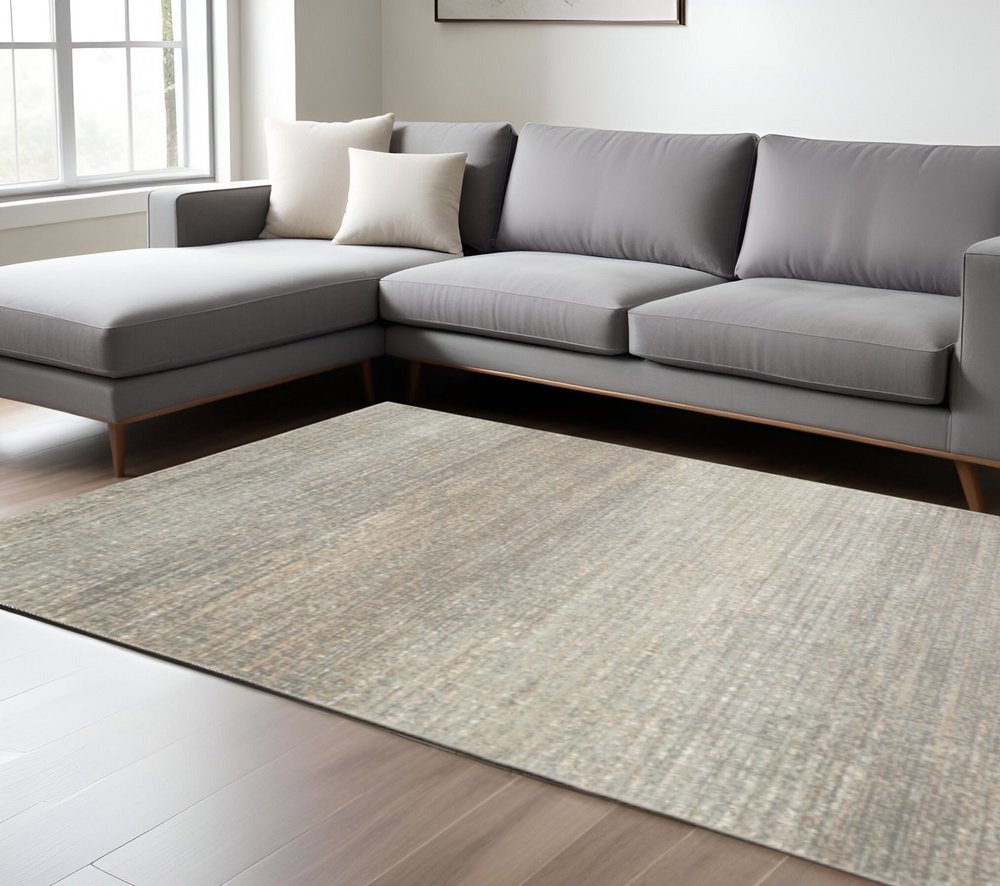 10' X 13' Gray And Green Abstract Distressed Area Rug