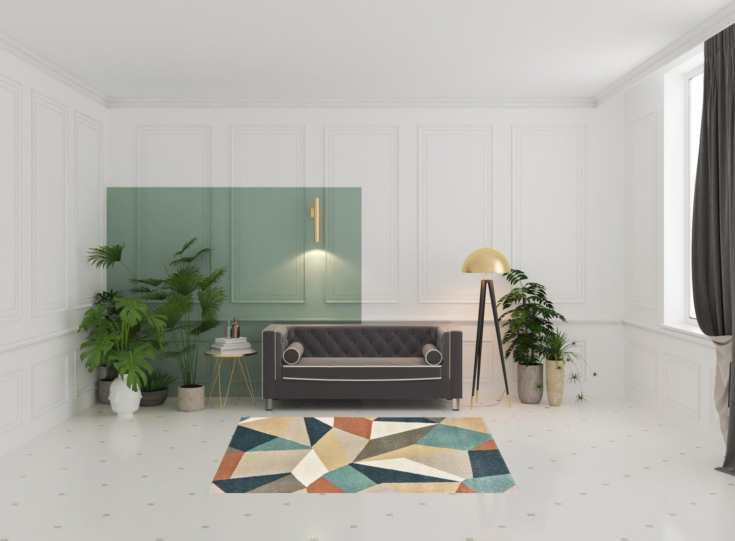 5' X 7' Blue Green And Beige Abstract Geometric Area Rug