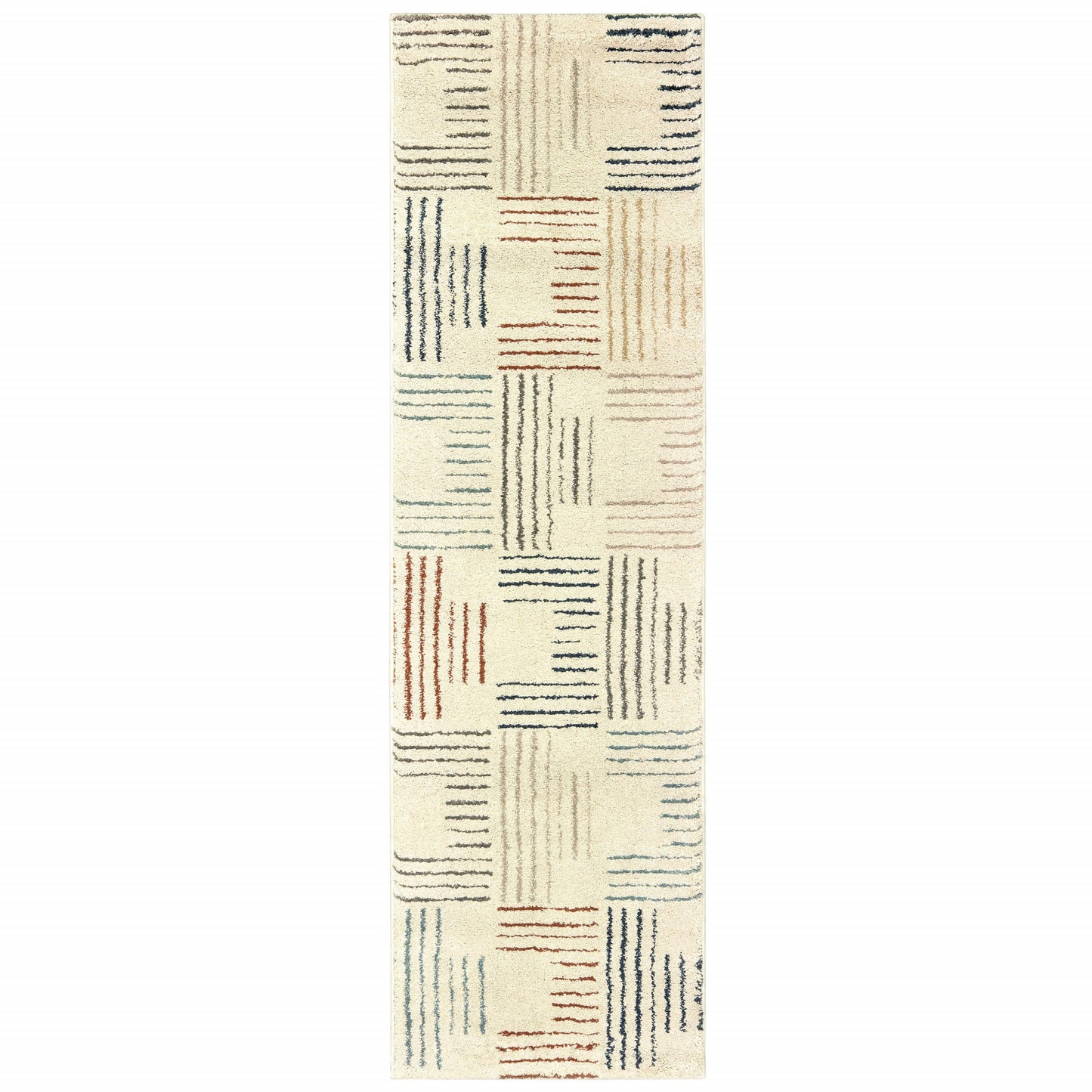 2' X 3' Ivory Blue And Red Geometric Area Rug
