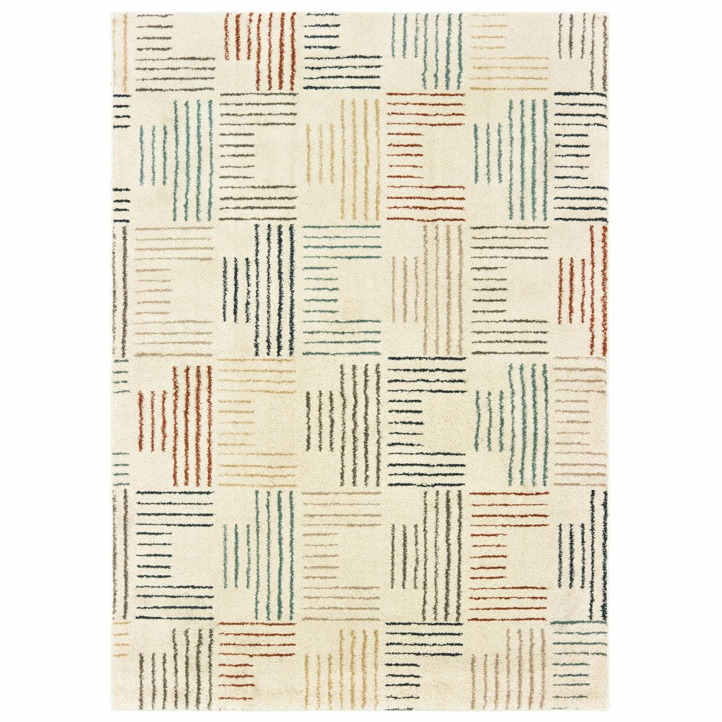 2' X 3' Ivory Blue And Red Geometric Area Rug