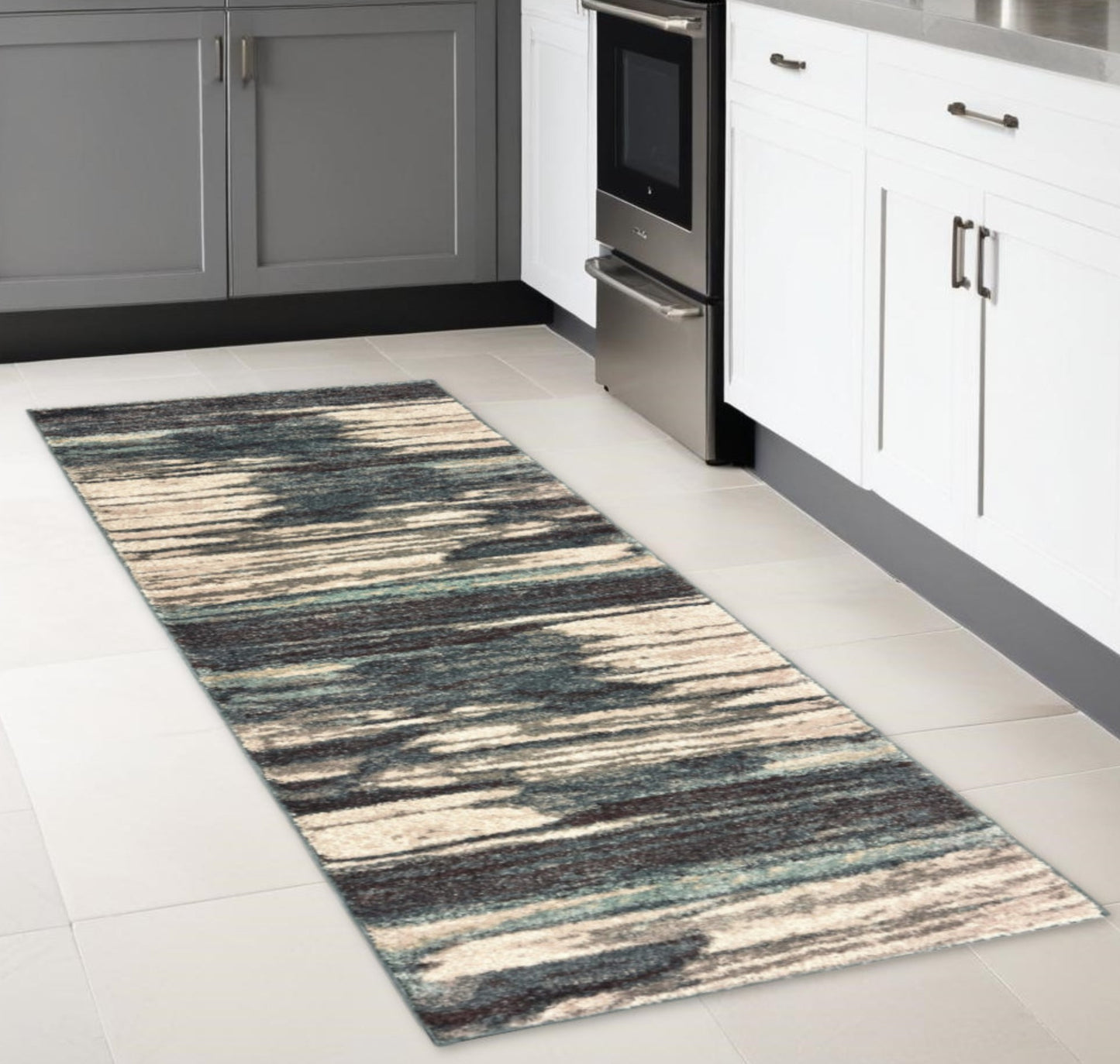 6' X 9' Ivory Blue And Gray Abstract Area Rug
