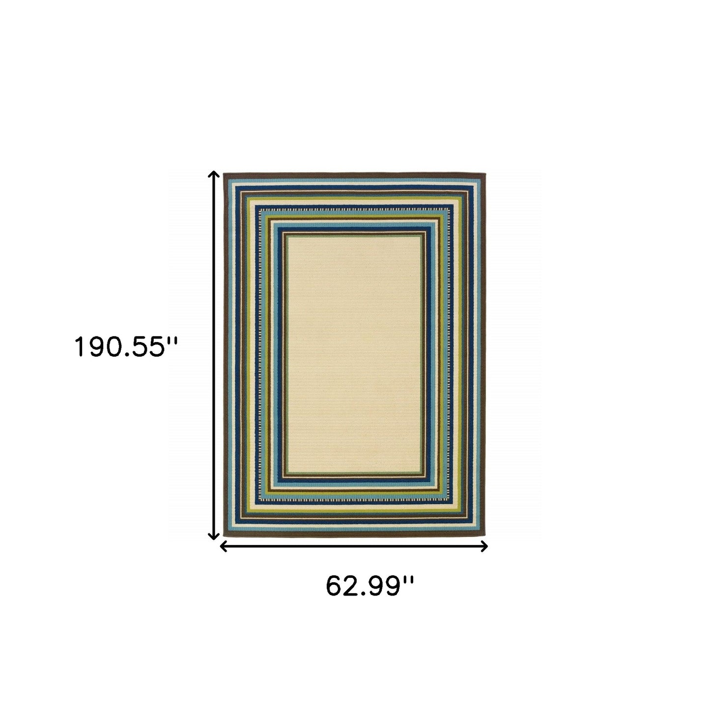 8' X 13' Ivory And Blue Striped Indoor Outdoor Area Rug
