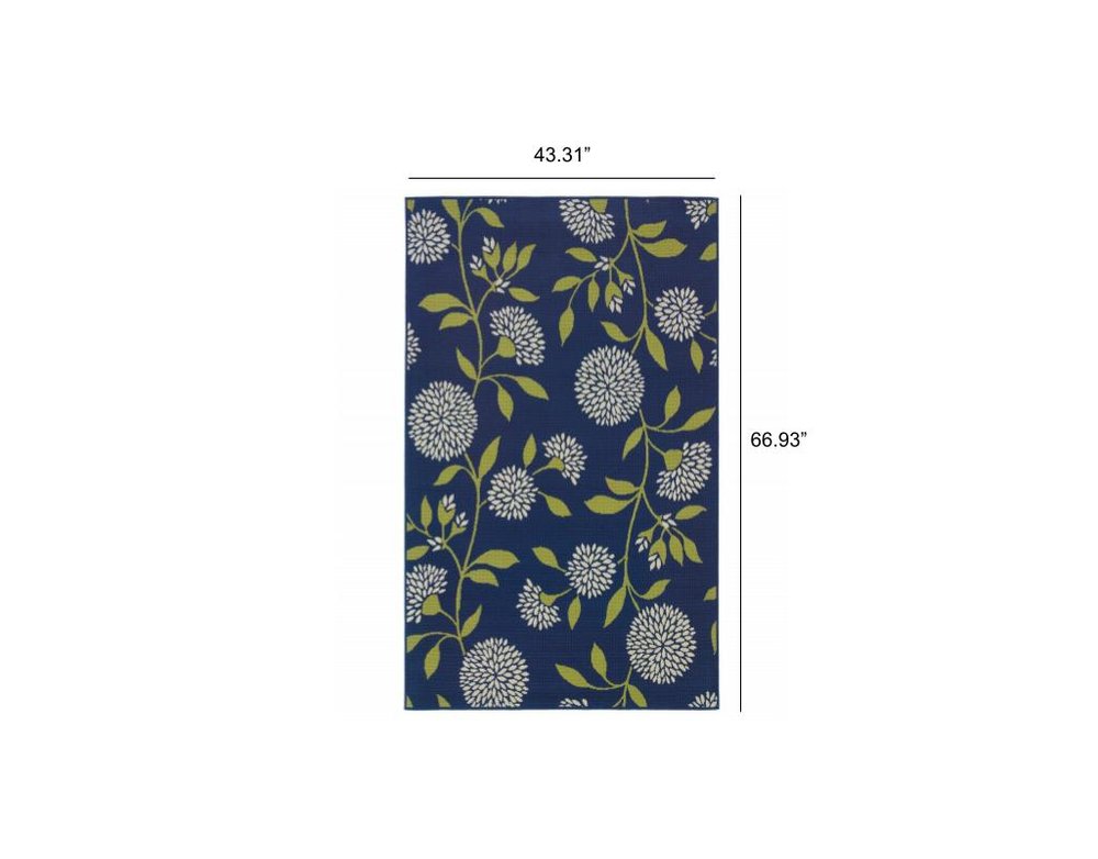 8' X 13' Blue And Green Floral Indoor Outdoor Area Rug