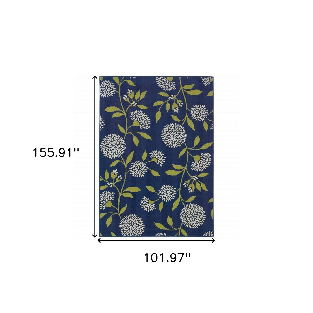 8' X 13' Blue And Green Floral Indoor Outdoor Area Rug