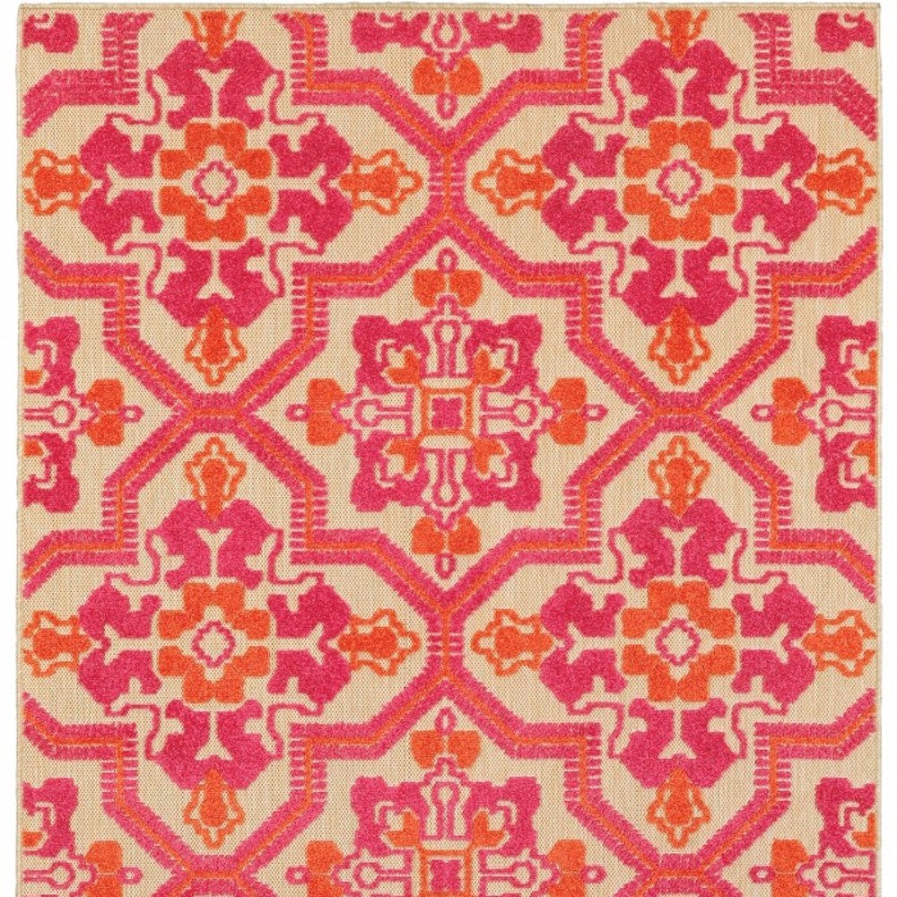 5' X 8' Pink And Orange Moroccan Indoor Outdoor Area Rug