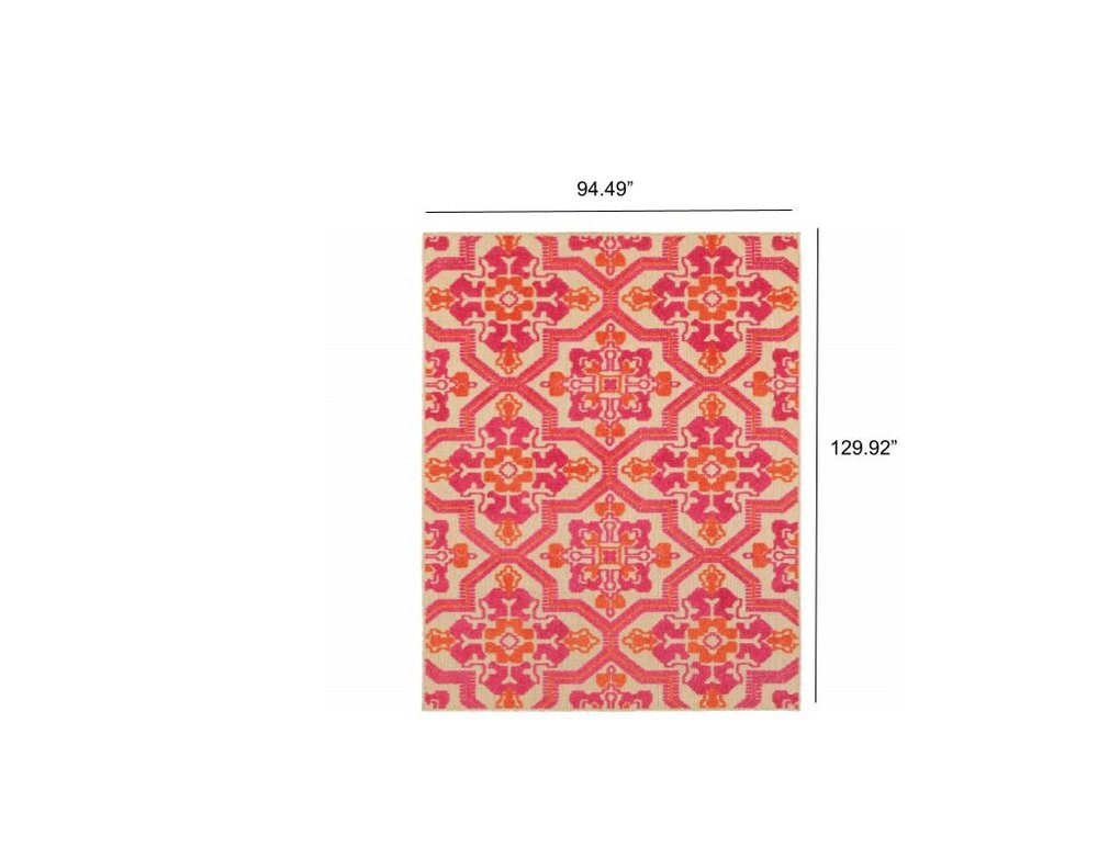 5' X 8' Pink And Orange Moroccan Indoor Outdoor Area Rug