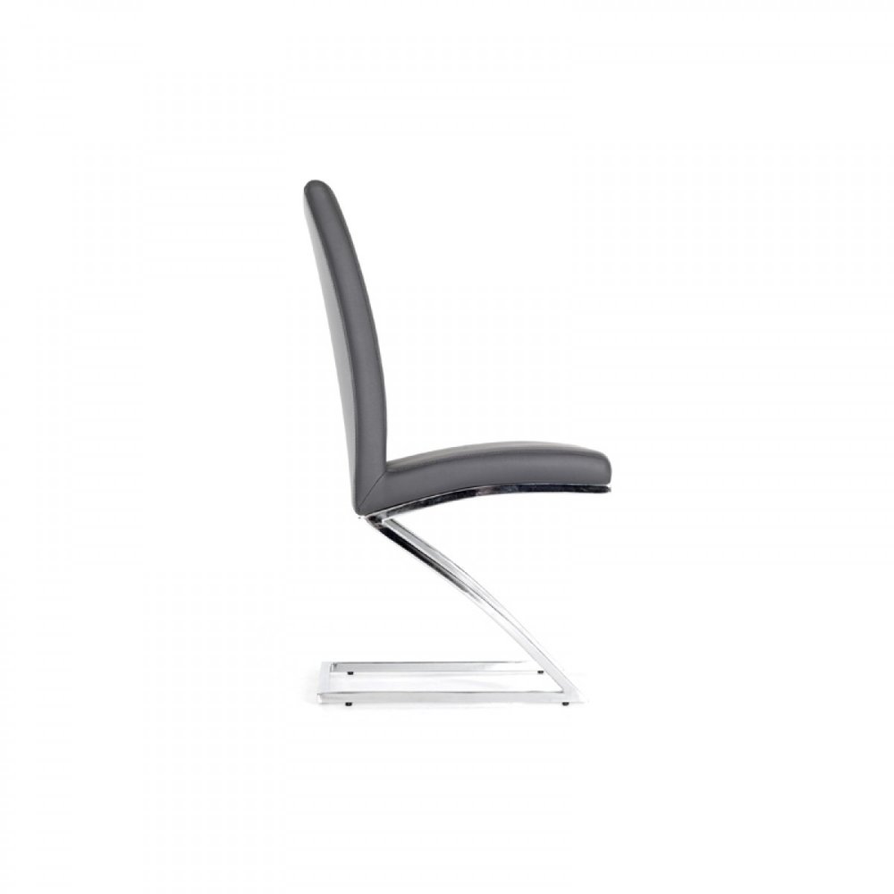 Set of Two Gray and Silver Upholstered Faux Leather Dining Side Chairs