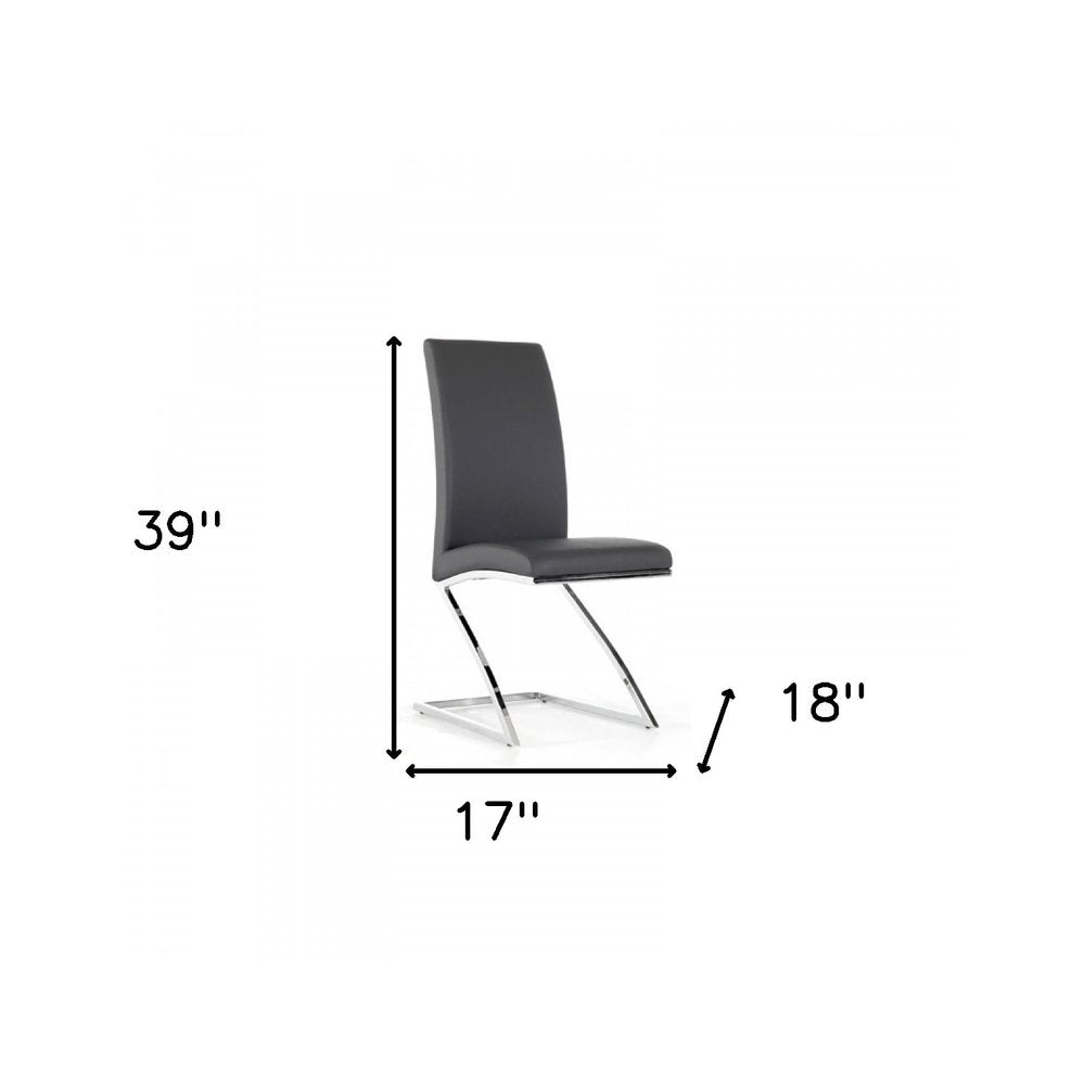 Set of Two Gray and Silver Upholstered Faux Leather Dining Side Chairs