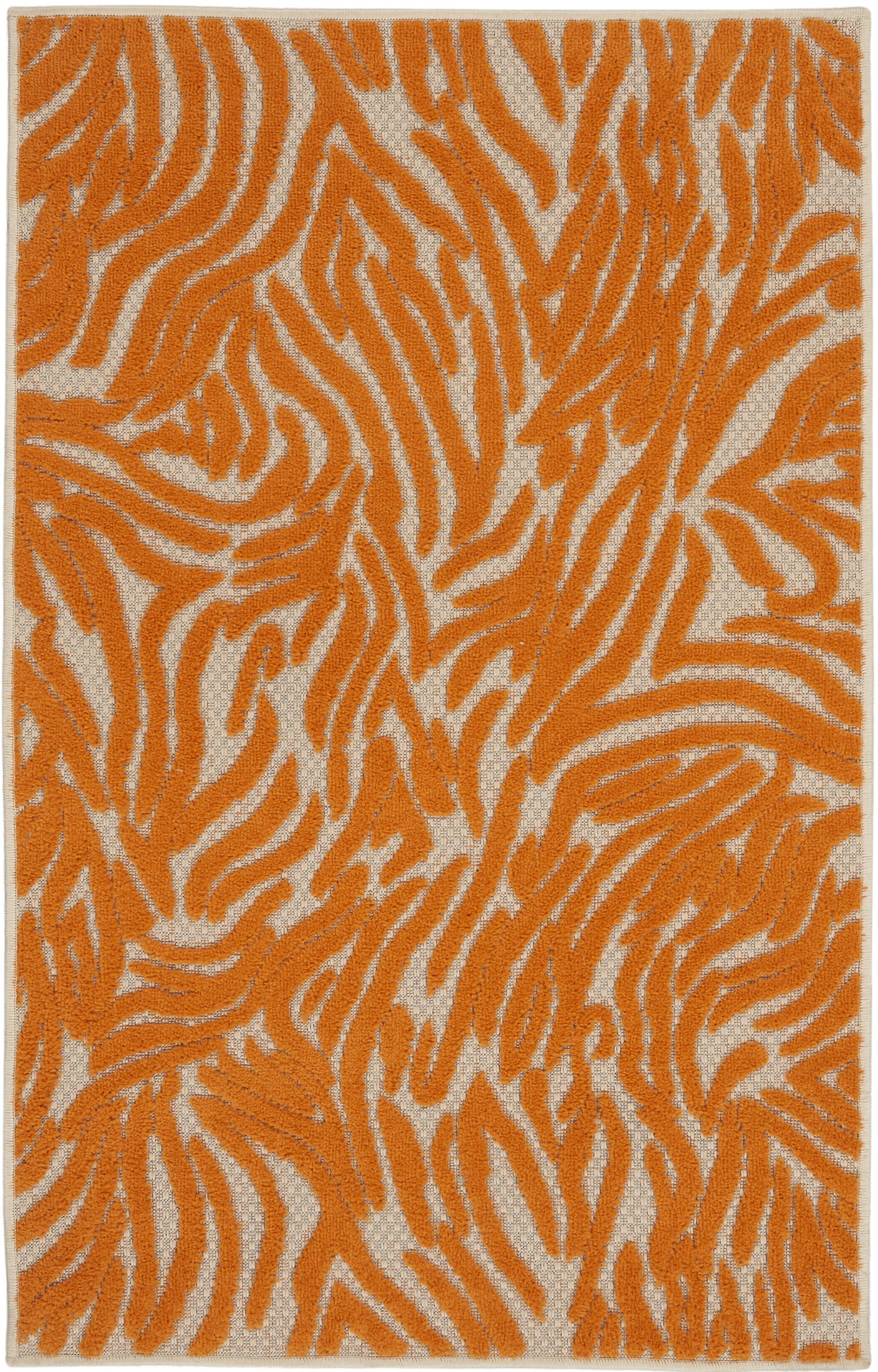 3' X 4' Orange And Ivory Abstract Indoor Outdoor Area Rug