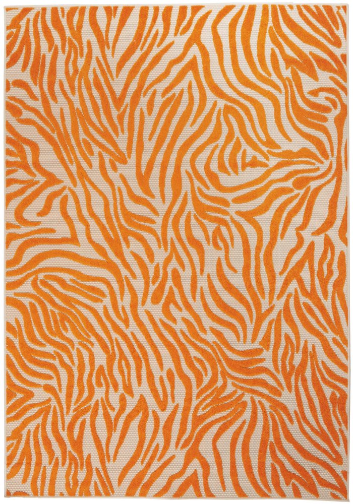 3' X 4' Orange And Ivory Abstract Indoor Outdoor Area Rug