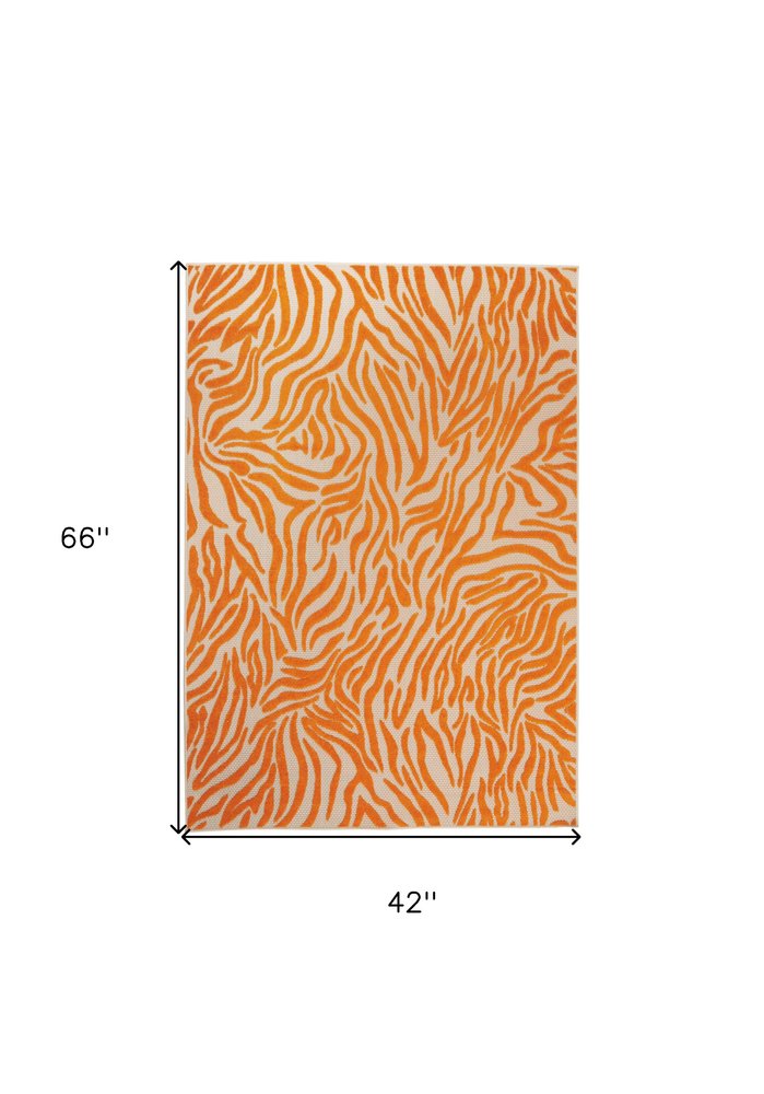 3' X 4' Orange And Ivory Abstract Indoor Outdoor Area Rug