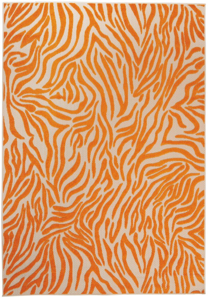 3' X 4' Orange And Ivory Abstract Indoor Outdoor Area Rug