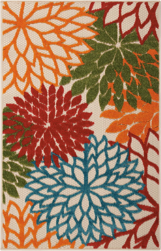 3' X 4' Orange And Ivory Abstract Indoor Outdoor Area Rug