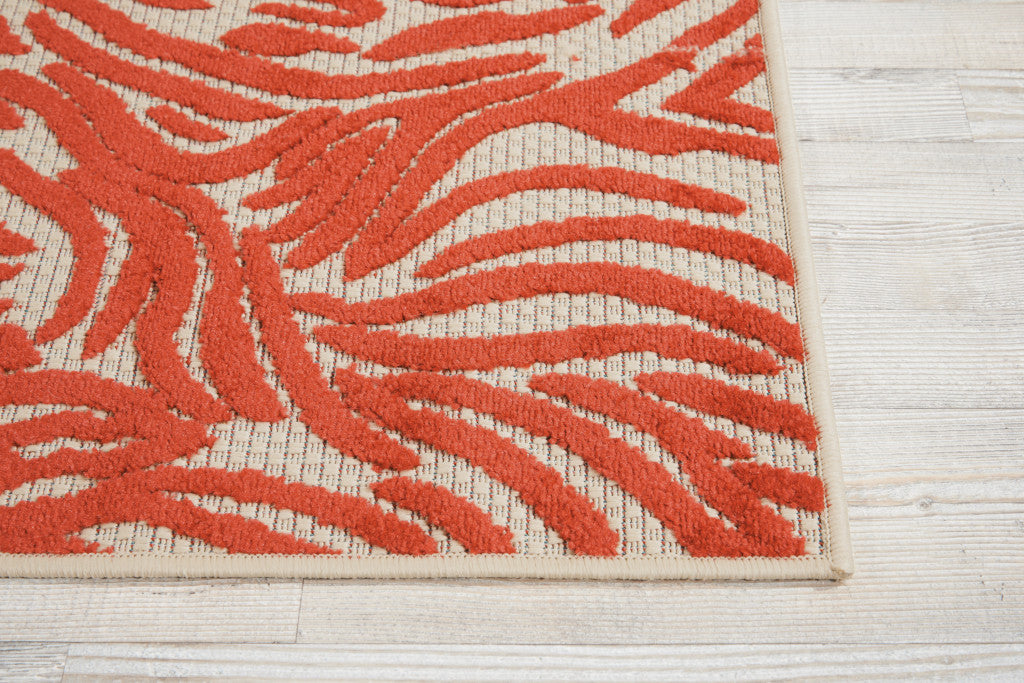 3' X 4' Orange And Ivory Abstract Indoor Outdoor Area Rug