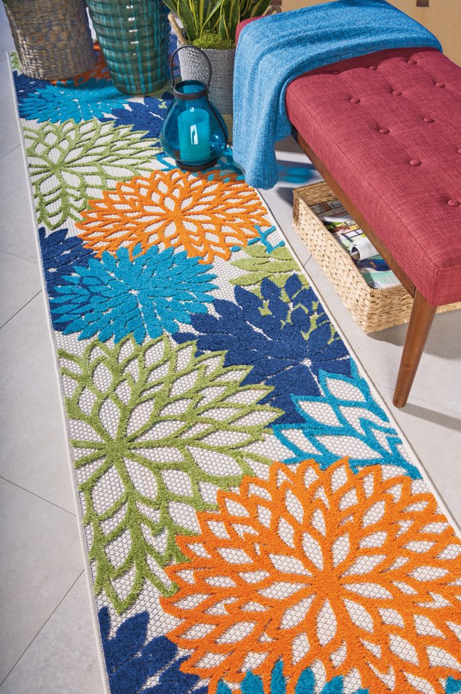 10' Ivory And Blue Indoor Outdoor Area Rug