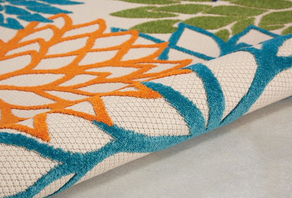 8' Ivory And Blue Round Indoor Outdoor Area Rug