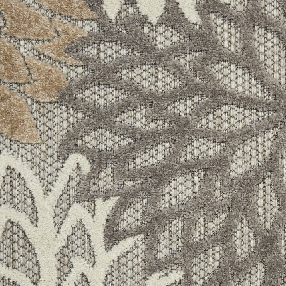 6' Gray And Ivory Floral Indoor Outdoor Area Rug