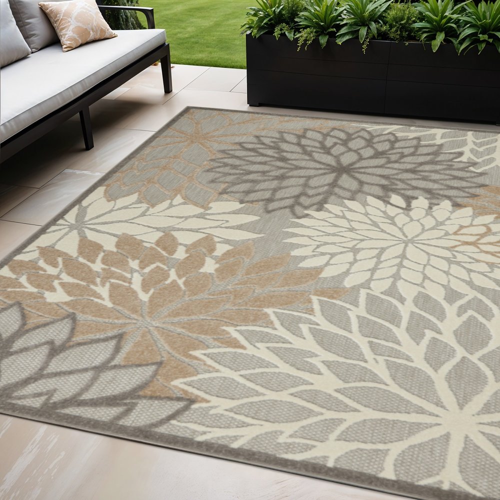 10' Gray And Ivory Indoor Outdoor Area Rug