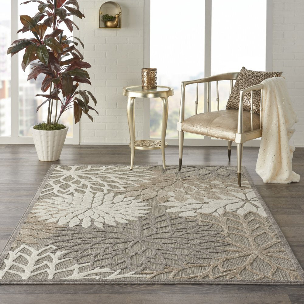 10' Gray And Ivory Indoor Outdoor Area Rug