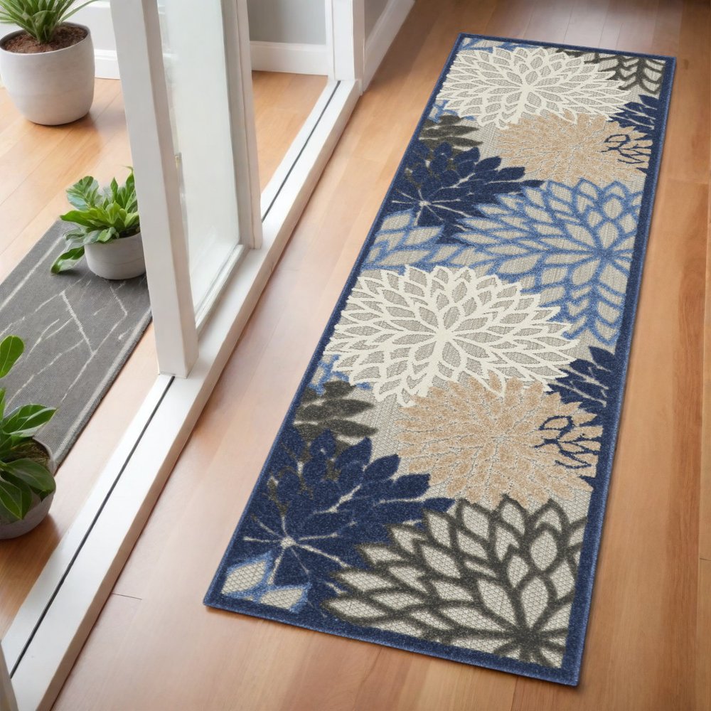 10' Blue And Gray Indoor Outdoor Area Rug