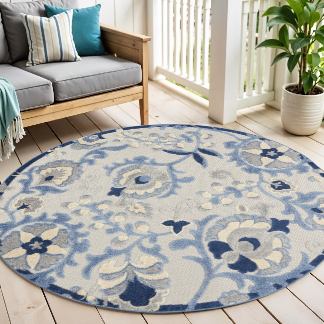 7' X 10' Blue And Gray Indoor Outdoor Area Rug