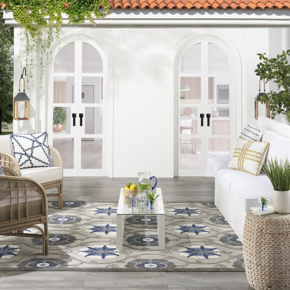 7' X 10' Blue And Gray Indoor Outdoor Area Rug