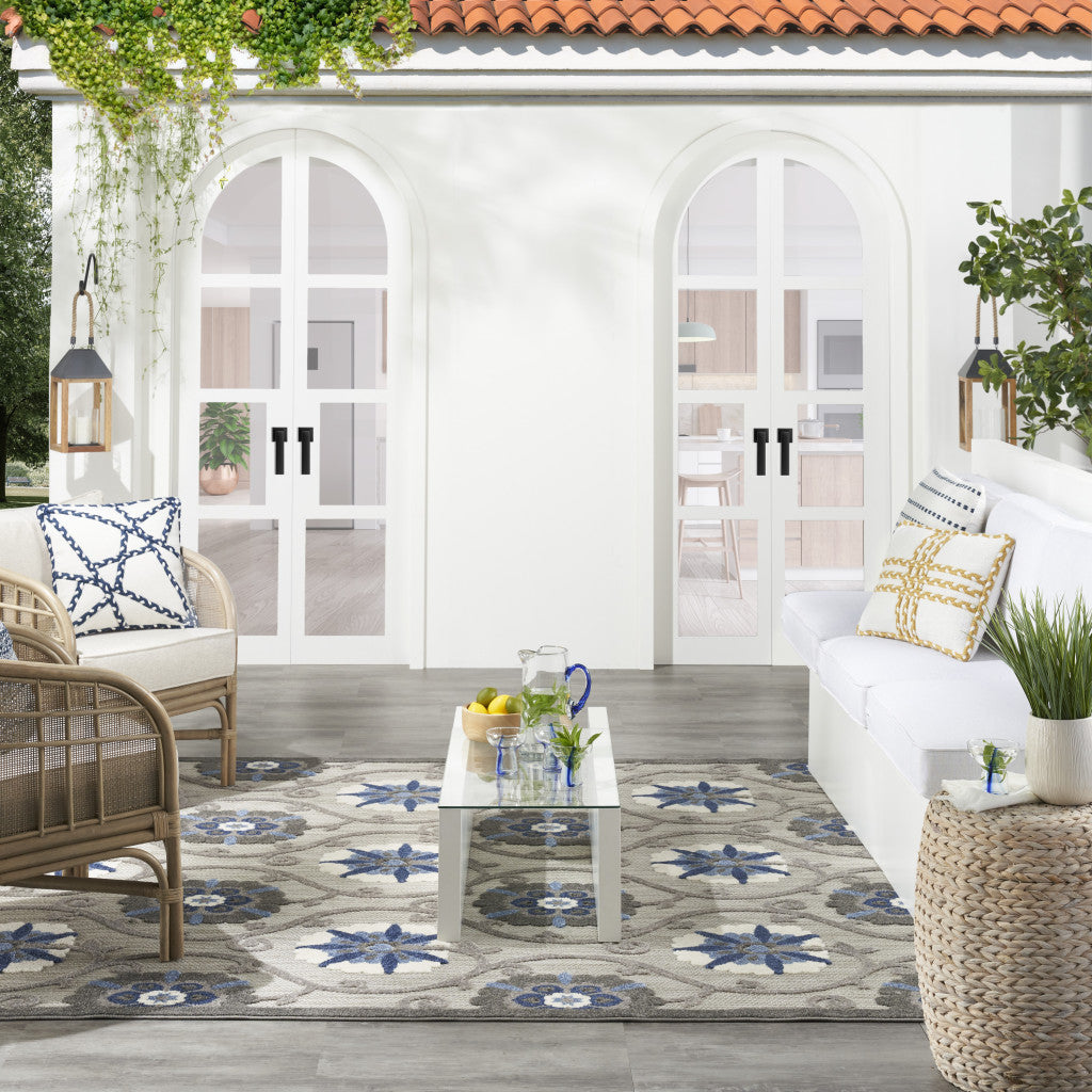 7' X 10' Blue And Gray Indoor Outdoor Area Rug