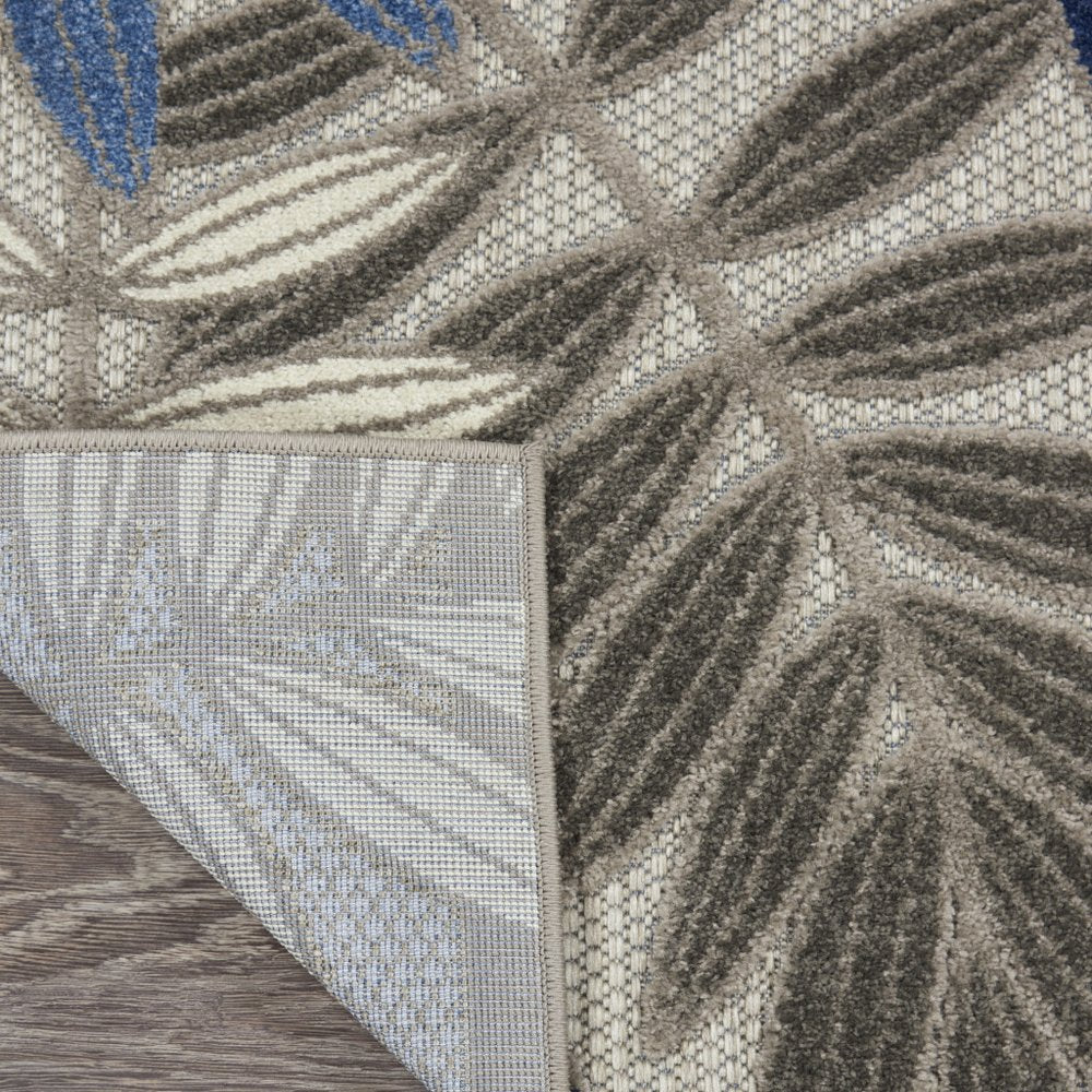 5' Blue And Gray Round Floral Indoor Outdoor Area Rug