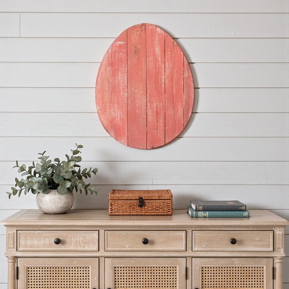 18" X 14" Red Reclaimed Wood Egg Shaped Wall Decor