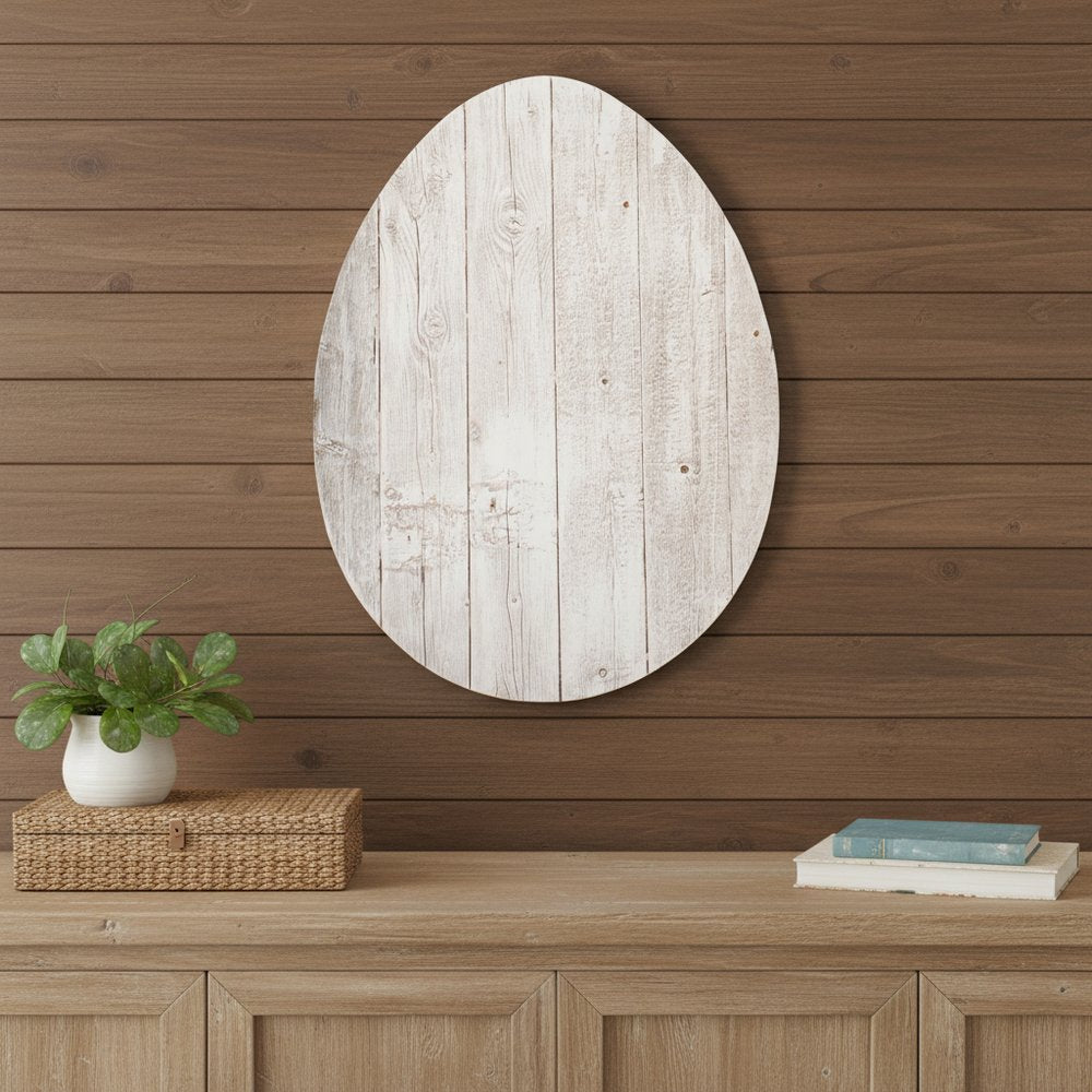 18" X 14" White Reclaimed Wood Egg Shaped Wall Decor
