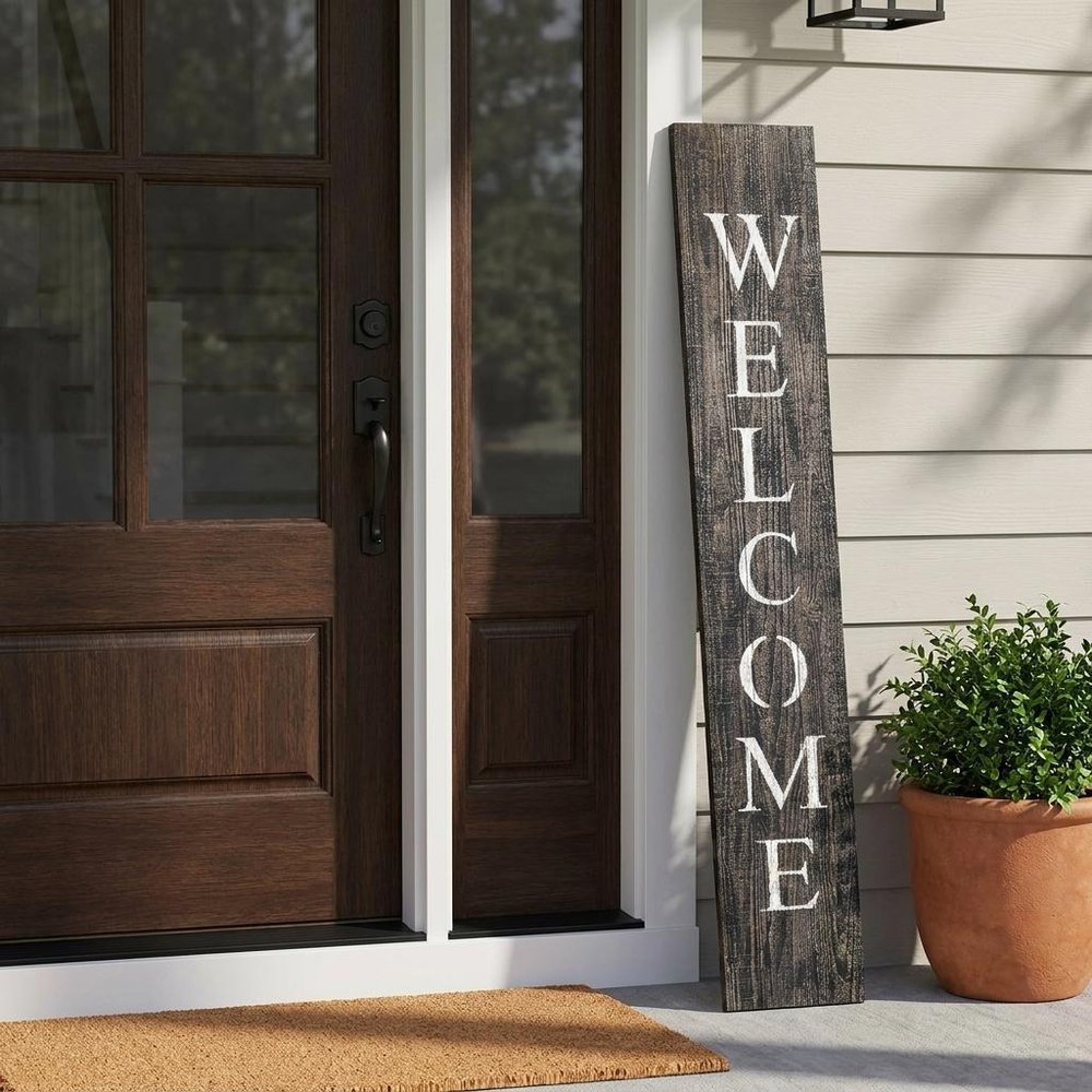 5' Rustic Black And White Front Porch Welcome Sign