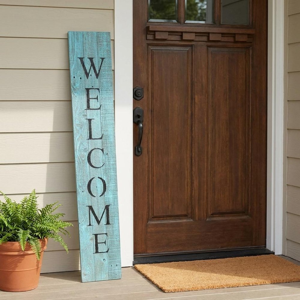 5' Rustic Light Aqua Blue Front Porch Welcome Sign