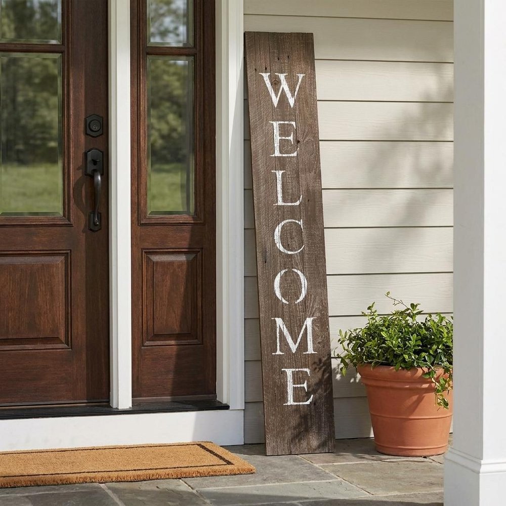 5' Rustic Espresso Brown And White Front Porch Welcome Sign