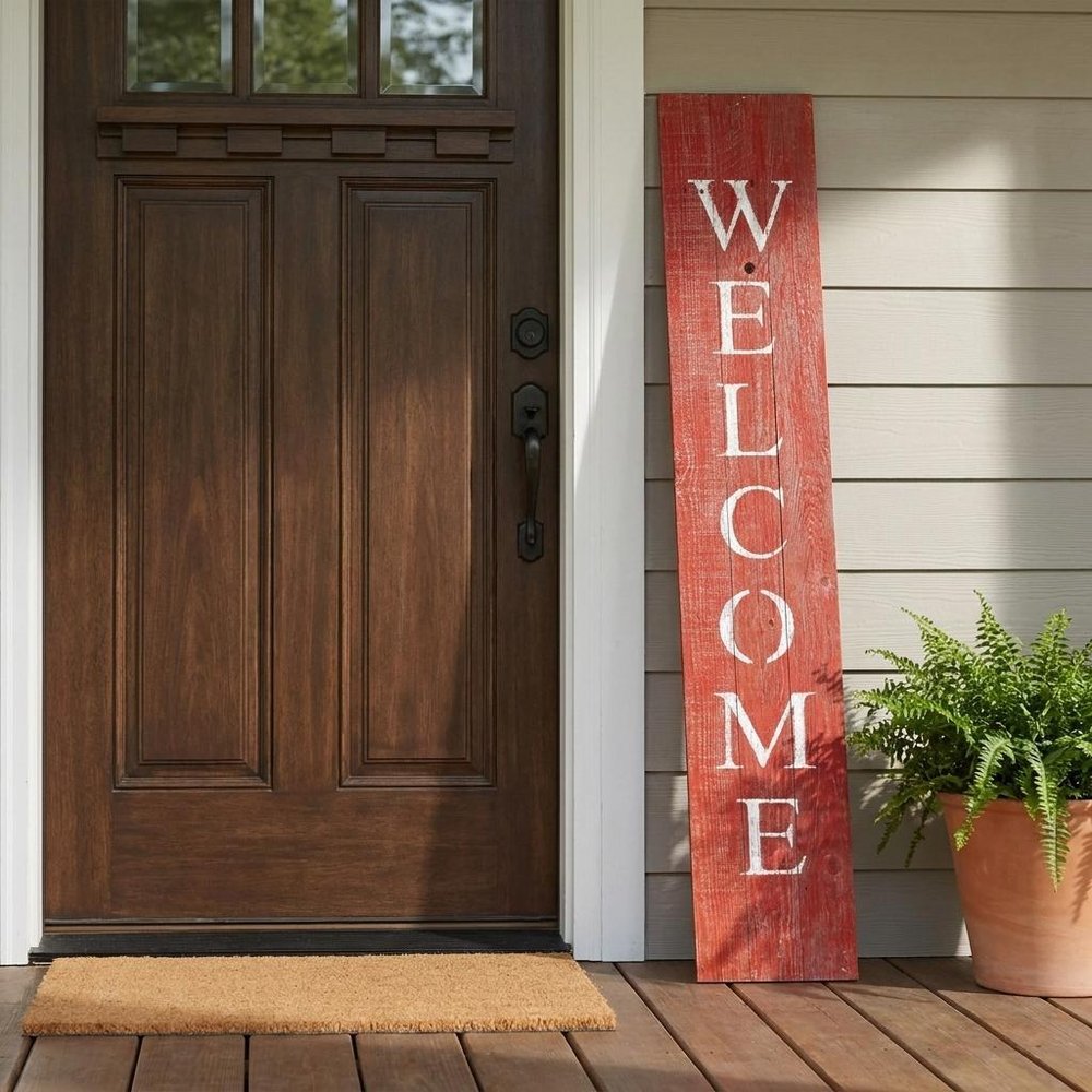5" Rustic Red And White Front Porch Welcome Sign