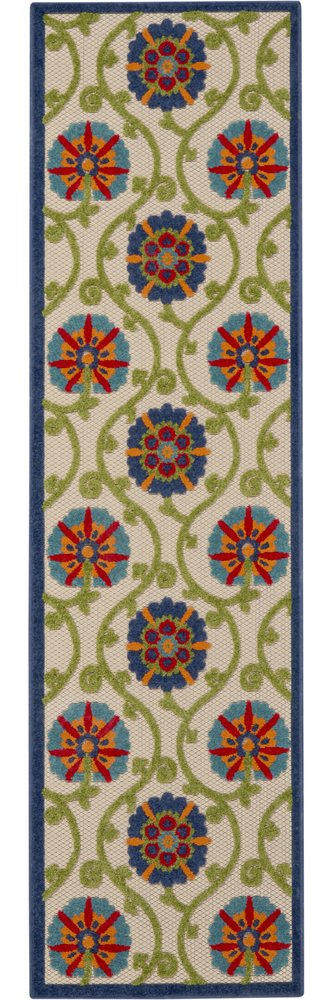 6' X 9' Ivory And Blue Indoor Outdoor Area Rug