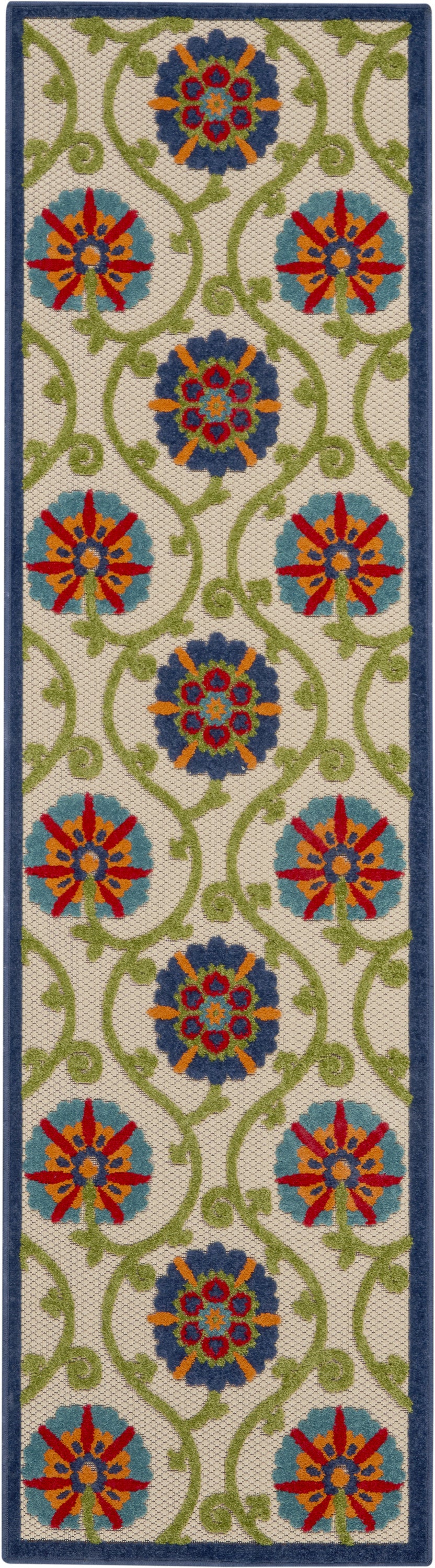 6' X 9' Ivory And Blue Indoor Outdoor Area Rug