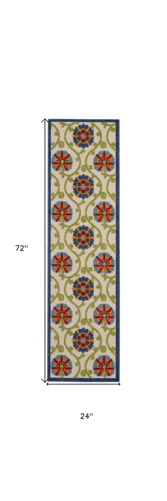 6' X 9' Ivory And Blue Indoor Outdoor Area Rug