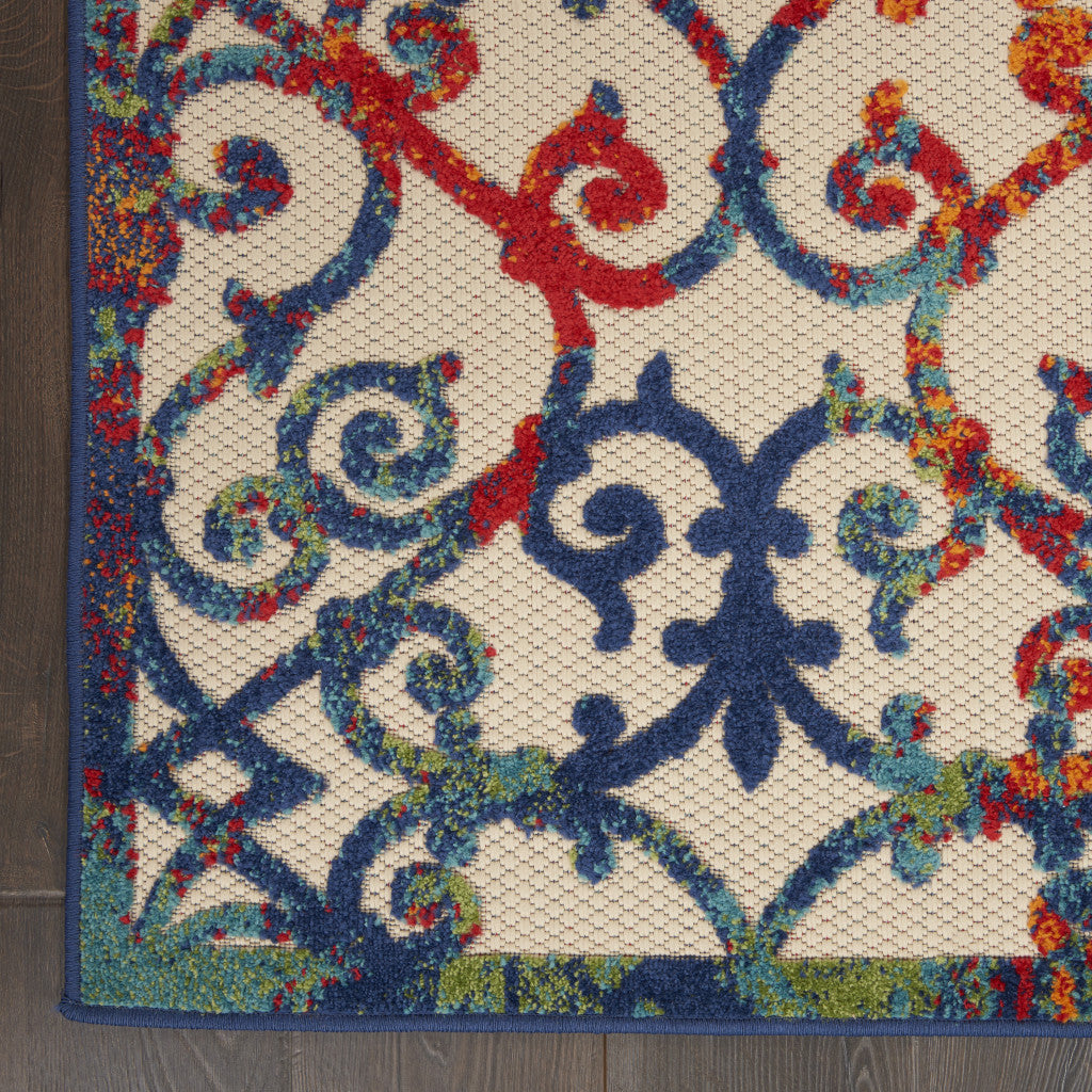 6' X 9' Ivory And Blue Indoor Outdoor Area Rug