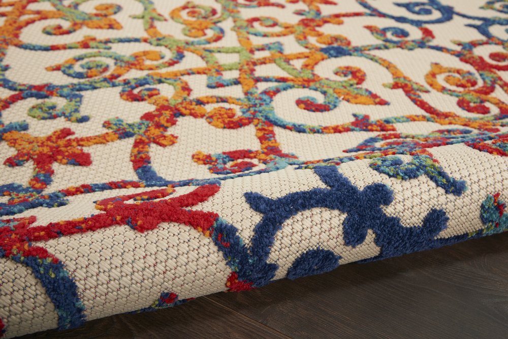 6' X 9' Ivory And Blue Indoor Outdoor Area Rug