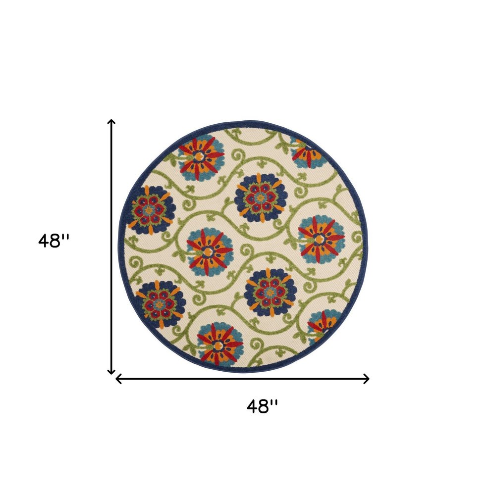 6' X 9' Ivory And Blue Indoor Outdoor Area Rug