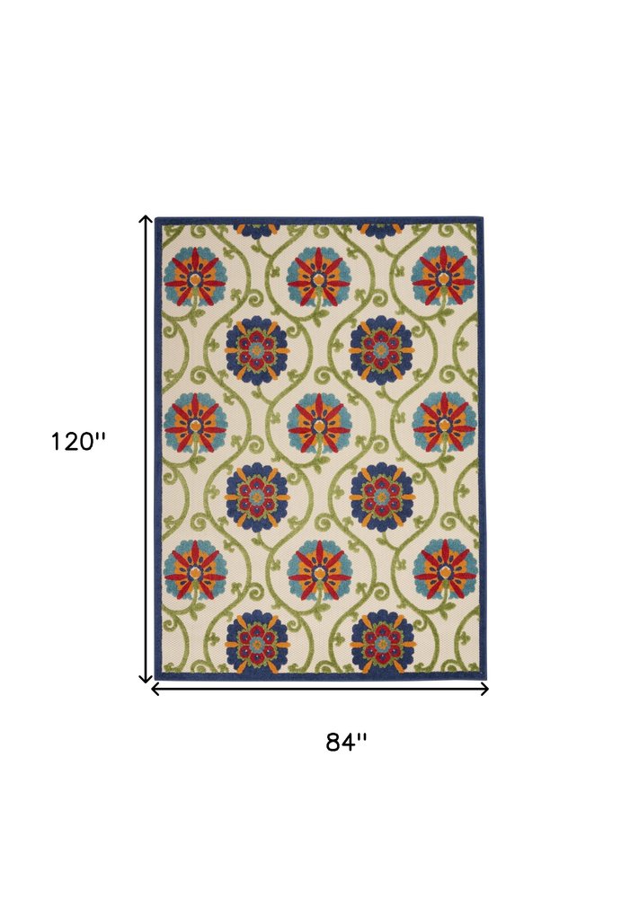 6' X 9' Ivory And Blue Indoor Outdoor Area Rug