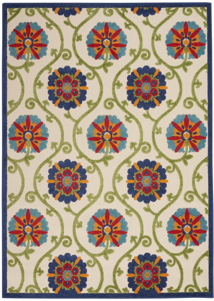 6' X 9' Ivory And Blue Indoor Outdoor Area Rug