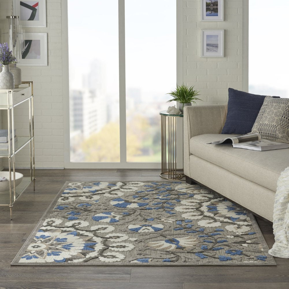 5' X 7' Blue And Gray Indoor Outdoor Area Rug