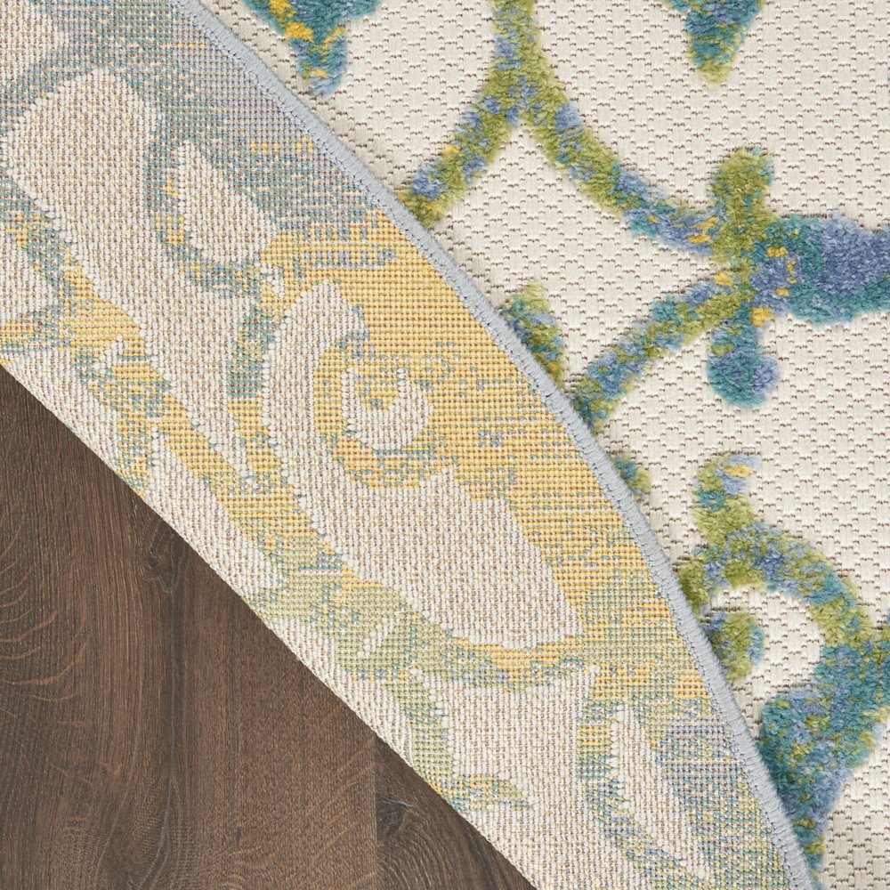 4' Ivory And Blue Round Indoor Outdoor Area Rug