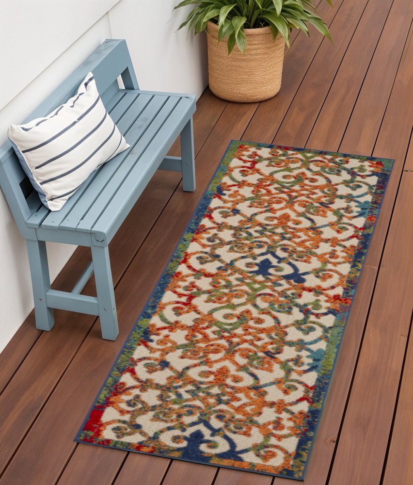 3' X 4' Ivory And Blue Indoor Outdoor Area Rug