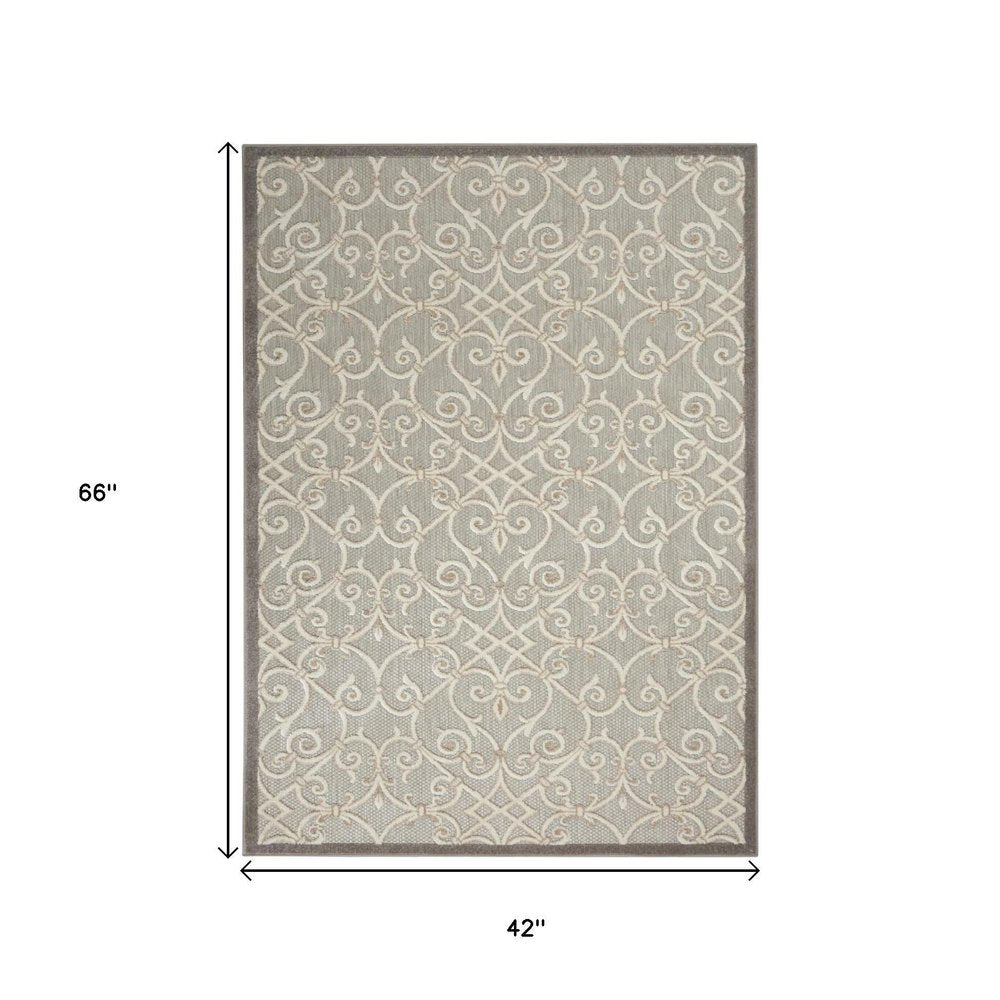 4' X 6' Gray And Ivory Indoor Outdoor Area Rug