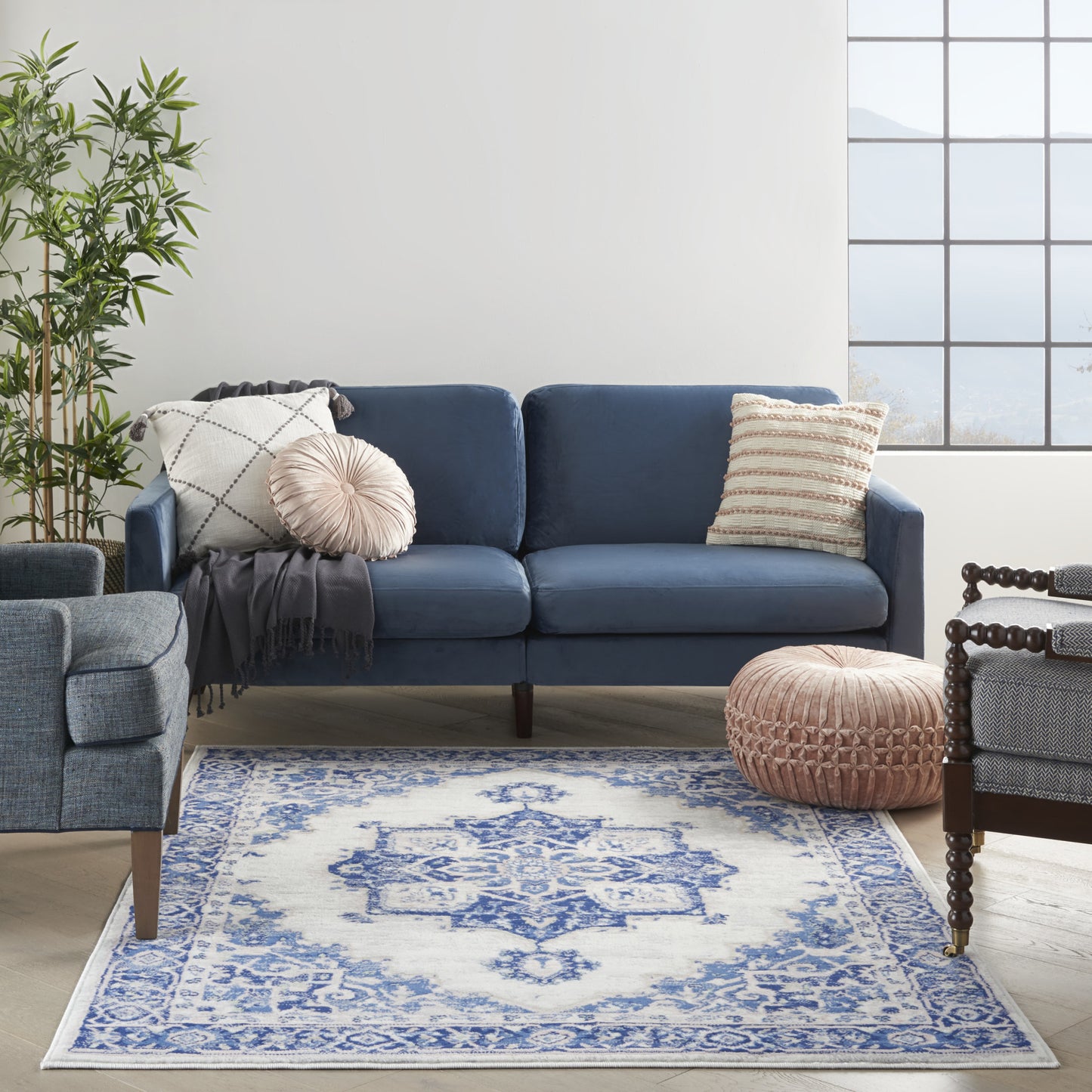 4' X 6' Blue And Gray Indoor Outdoor Area Rug