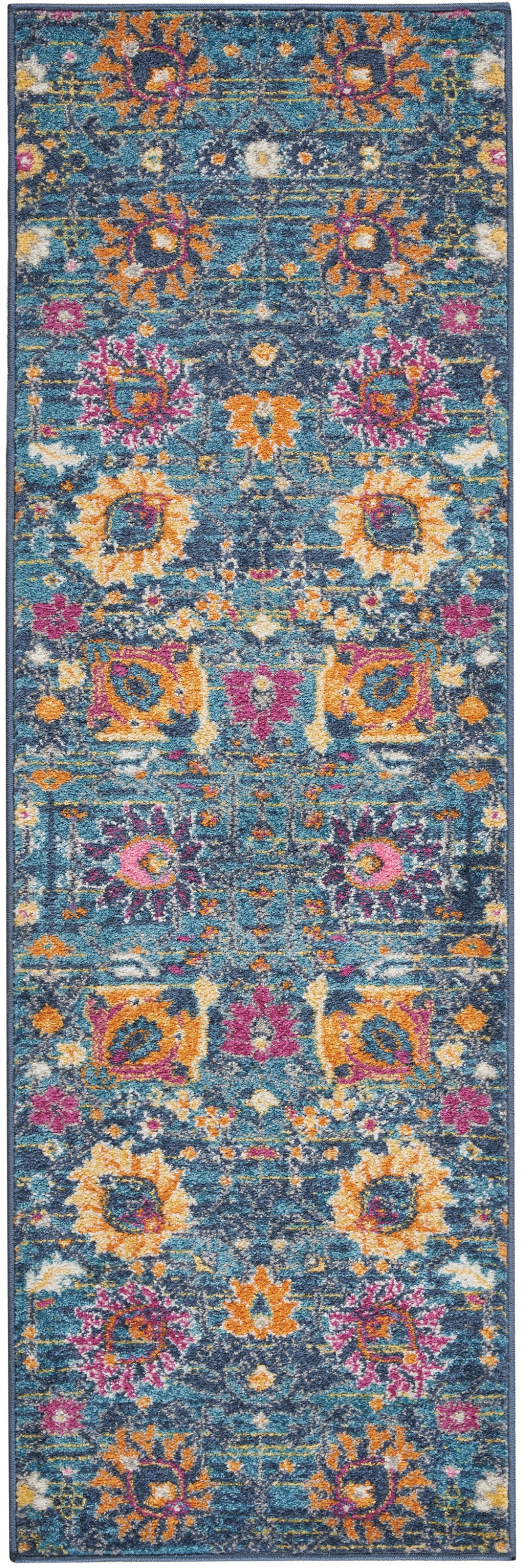 2' X 3' Blue And Orange Floral Distressed Area Rug