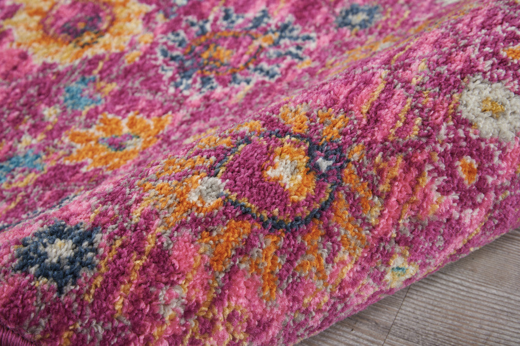 6' Fuchsia And Orange Floral Distressed Runner Rug